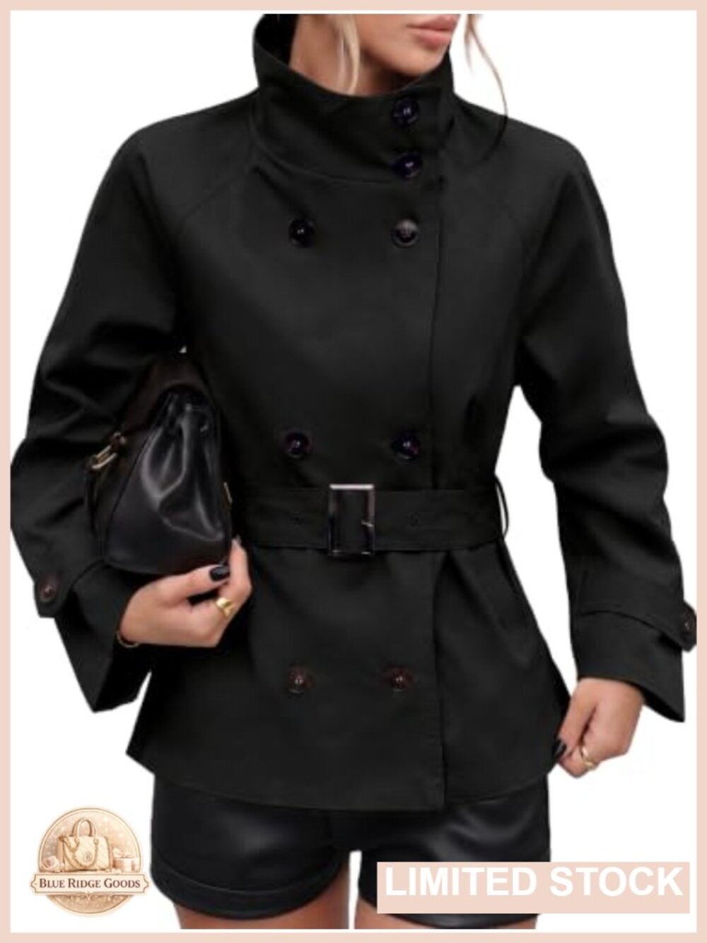 Cropped Trench Coat Funnel Neck Belted Jacket Fall Trendy